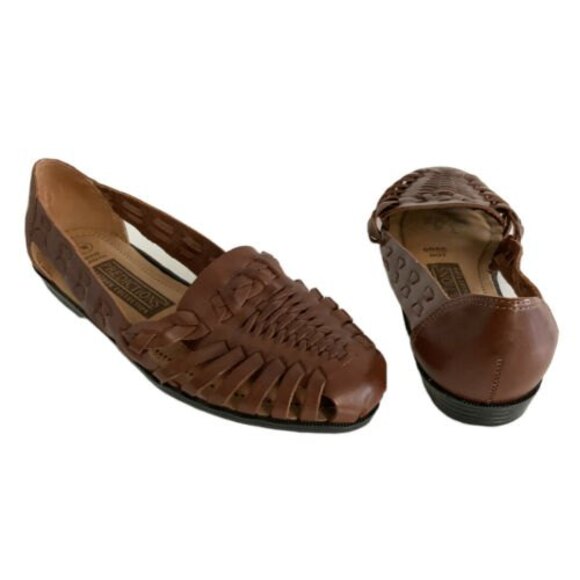 Predictions Brown Leather Woven Flats 7 Wide - Picture 3 of 10